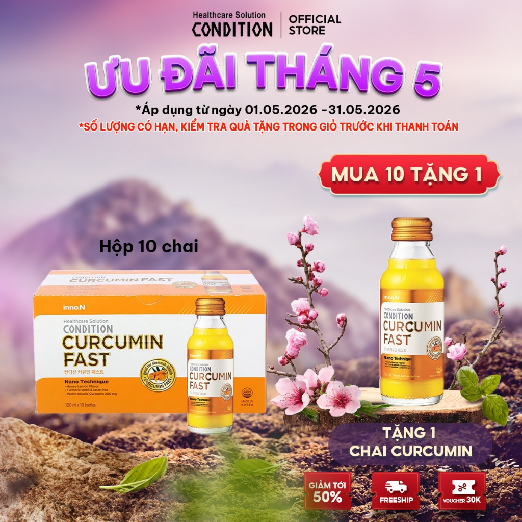 Hộp 10 chai nước tinh nghệ Nano Condition Curcumin Fast bảo vệ chức năng dạ dày