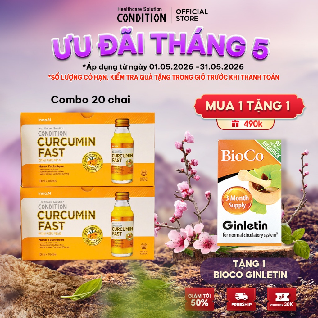 Combo 20 chai nước tinh nghệ Nano Condition Curcumin Fast bảo vệ chức năng dạ dày 100ml