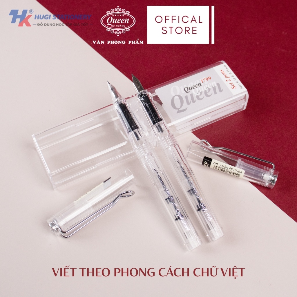 Set 2 Cây Bút Máy Queen FP17-99 – 2 Ngòi Linh Hoạt, Viết Êm Nét Đẹp, Luyện Chữ Dễ Dàng