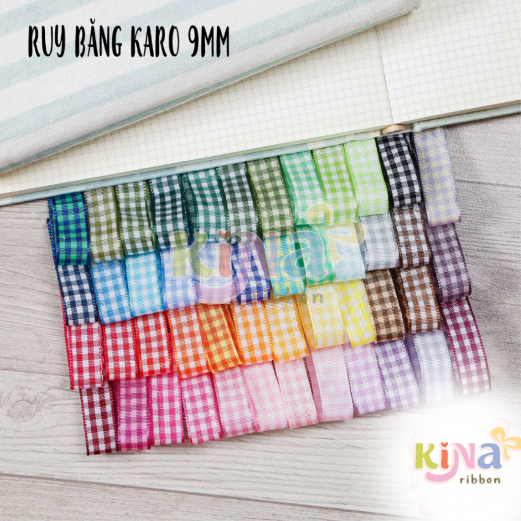 5 MÉT - Ruy băng hoạ tiết Caro cao cấp 2 mặt, bản dây 9mm(0.9cm) - KINA