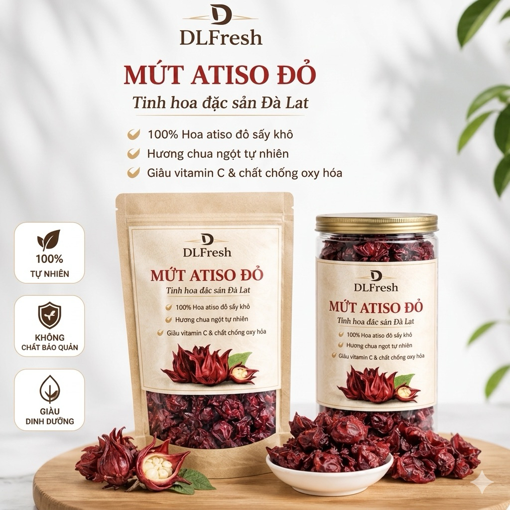 Mứt Atiso Đỏ DLFresh Đà Lạt – Hoa Atiso Đỏ Sấy Khô Tự Nhiên