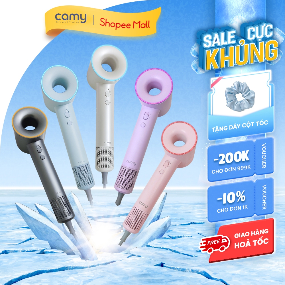 Máy sấy tóc ion âm Camy Cloud Wave 2 chiều nóng lạnh tốc độ cao 1600W, bảo vệ tóc bảo hành 12 tháng
