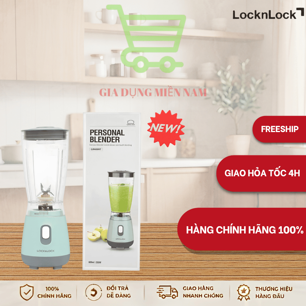 Máy Xay Sinh Tố Cá Nhân Personal Blender 600ml LocknLock chính hãng -  EJM436MIT (Xanh mint)