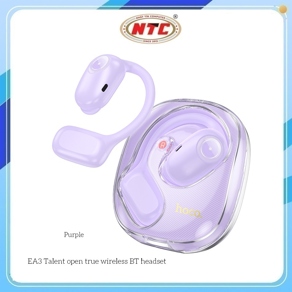 Tai nghe Bluetooth TWS Hoco EA3 V5.3, Pin 10H, kiểu tai Open-Ear (Tím)