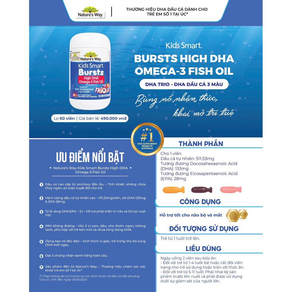 Nature's Way Kids Smart Omega-3 Fish Oil Trio - Bổ sung Omega 3 Cho Bé