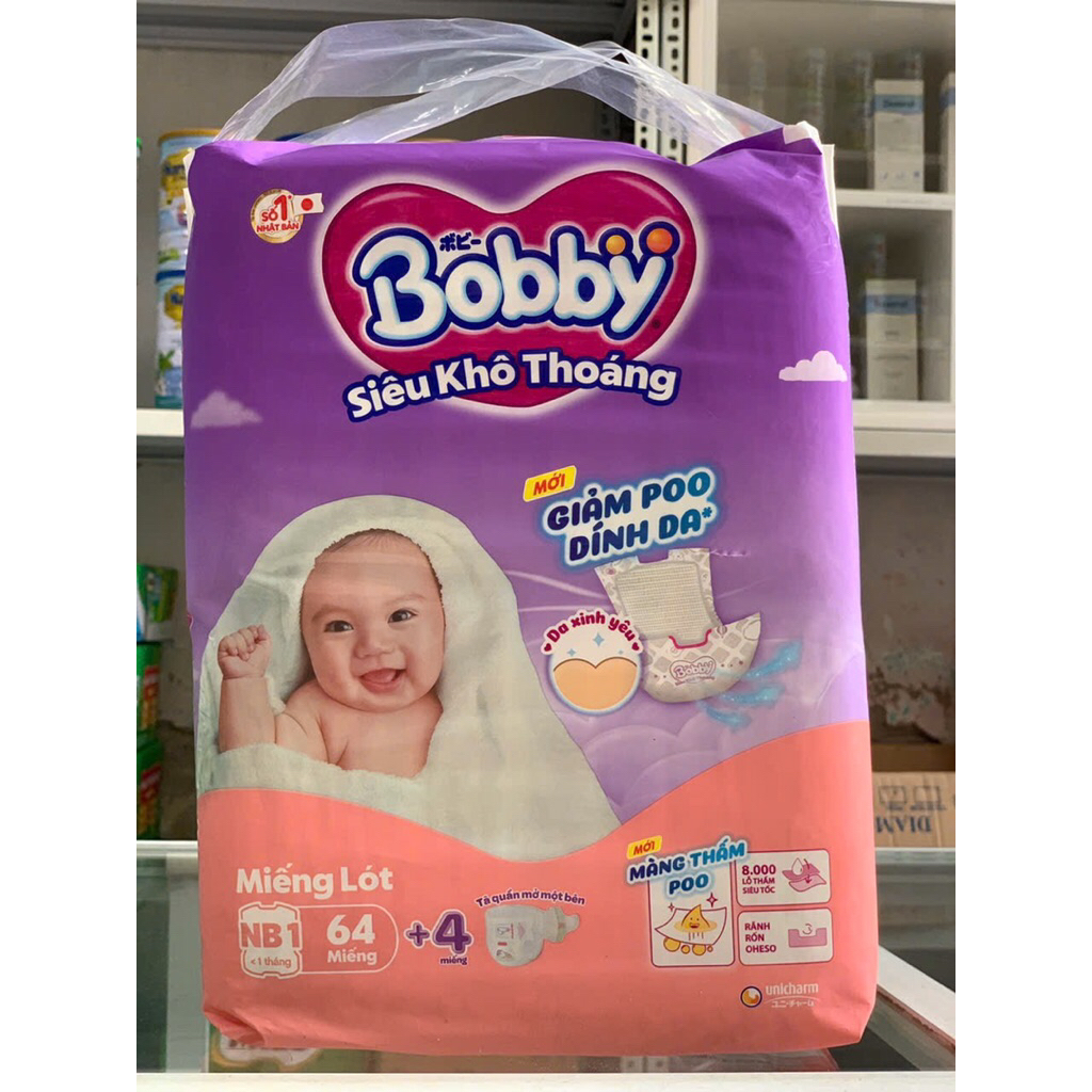 (Dùng thay BVS) Miếng lót cho bé sơ sinh Bobby NB1 (64+4 miếng)