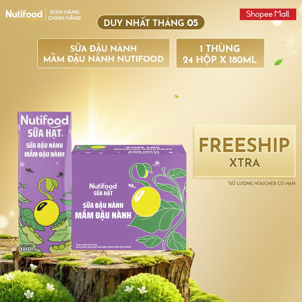[KOL] Thùng 24 Hộp Sữa Đậu Nành Mầm Đậu Nành Nutifood Sữa Hạt 180ml