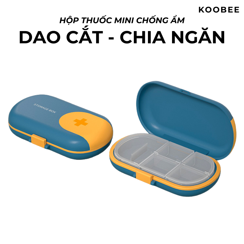 Hộp Đựng Thuốc Mini Kèm Dao Cắt KOOBEE – Chống Ẩm, 4 Ngăn Nhỏ Gọn, Dễ Mang Theo Khi Đi Làm, Du Lịch 