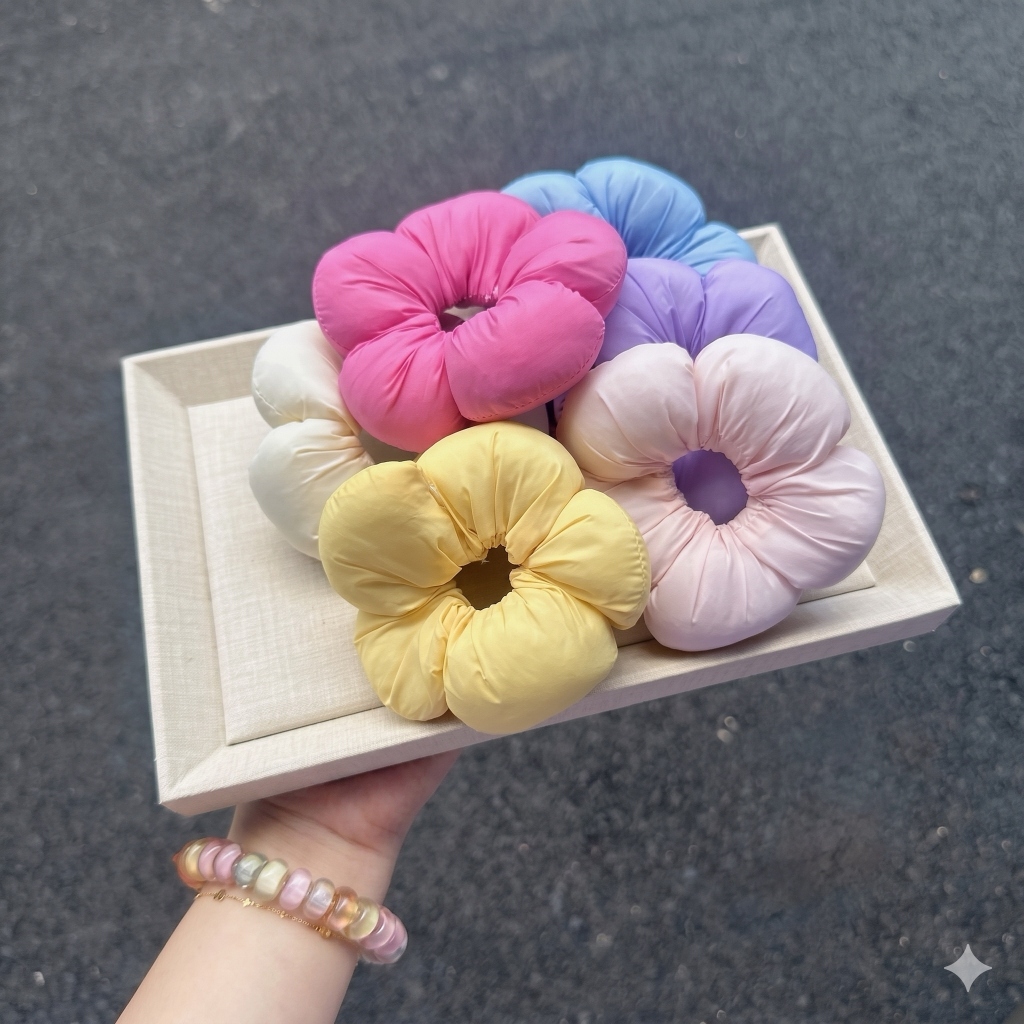 HASHTAGEM - Quà Tặng Phụ Kiện Tóc Scrunchies 2 Lớp Và Móc Khóa Xinh Xắn