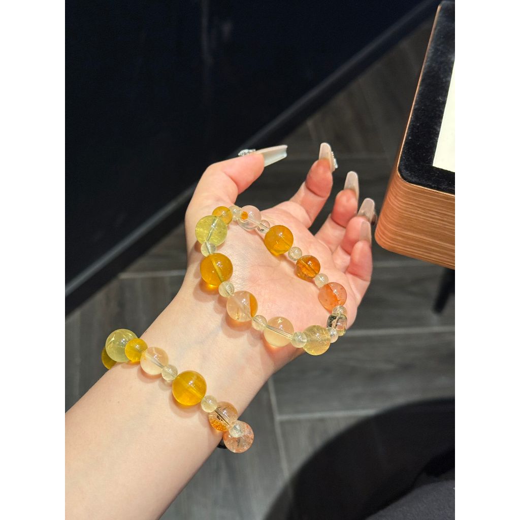 (Order) Chuỗi hạt đá mix màu vàng hoàng hôn - Đá Fluorite, Thạch anh vàng, Thạch anh Hematoid