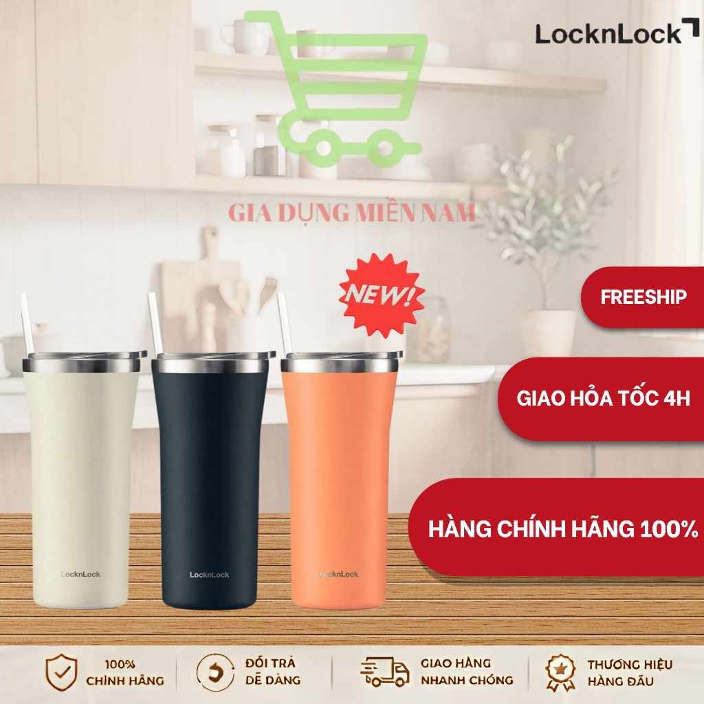 Ly giữ nhiệt LocknLock Daily Essential Tumbler LHC4325 dung tích 870ML, kèm ống hút và cọ rửa - Hàng