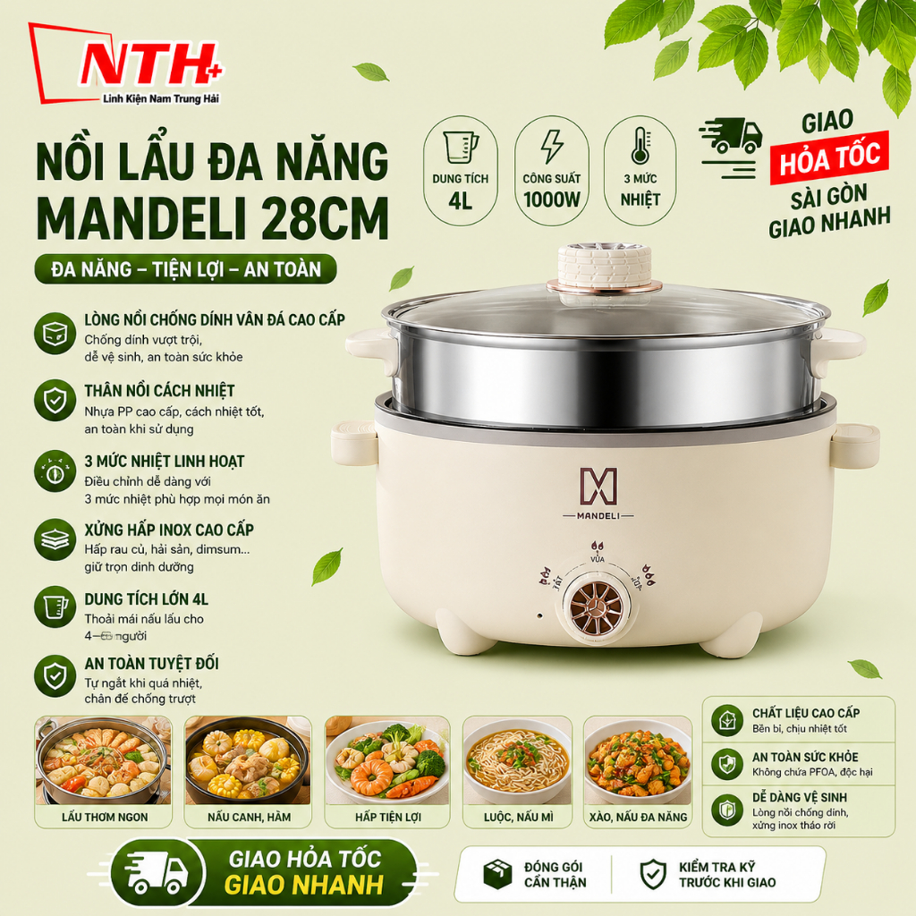 [KL] NỒI ĐIỆN LẨU ĐA NĂNG KÈM XỬNG HẤP