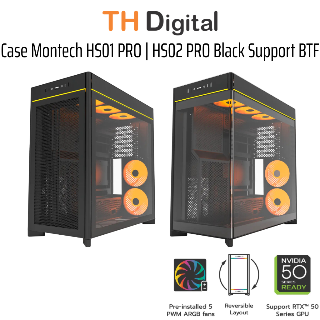 Case Montech HS01 PRO / HS02 PRO Black ATX /Micro-ATX / Mini-ITX (hỗ trợ MB BTF) - Hàng chính hãng