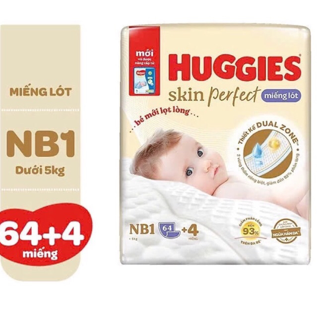 (Dùng thay BVS) Miếng lót cho bé sơ sinh Huggies NB1 (64+4 miếng)