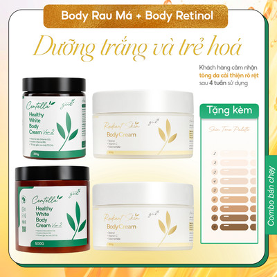 Combo Kem Body Rau Má Và Retinol Giúp Dưỡng Sáng Da Và Trẻ Hoá Toàn Thân, Làm Mờ Thâm Sạm Và Đốm Nâu GUO