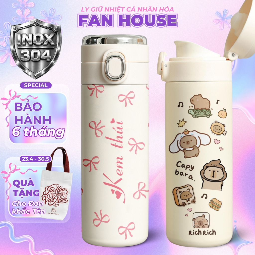 Bình giữ nhiệt Easy Cup khắc tên 420ml bình nước giữ nhiệt Fan House inox 304 hiển thị nhiệt độ