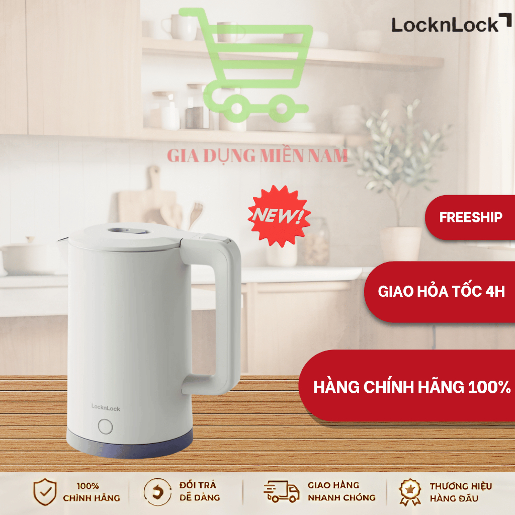 Ấm Đun Siêu Tốc LocknLock Electric Kettle EJK728IVY, dung tích 1.7L - Hàng Chính Hãng