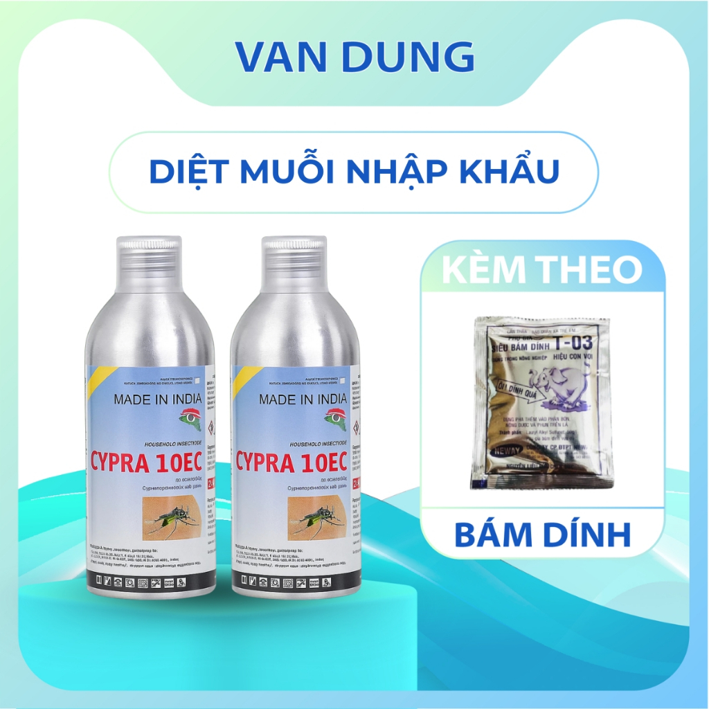 Combo 02 chai T.huốc diệt muỗi nhập khẩu tứ Ấn Độ Cypra 10EC loại 1lit