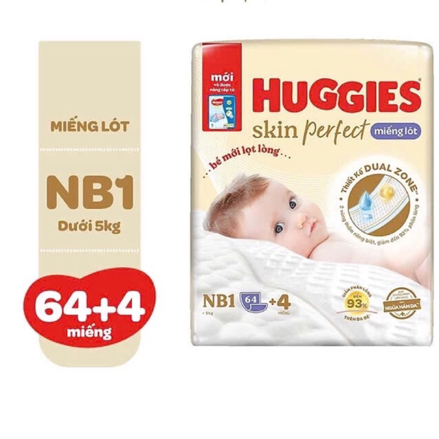 (Dùng thay BVS) Miếng lót cho bé sơ sinh Huggies NB1 (64+4 miếng)