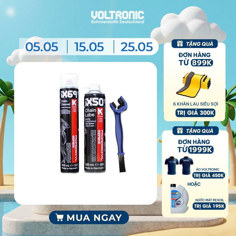 Combo vệ sinh- bảo dưỡng sên nhập khẩu Đức VOLTRONIC Ix69+Ix50 (M50 ceramic) + Bàn chải phiên bản Ju