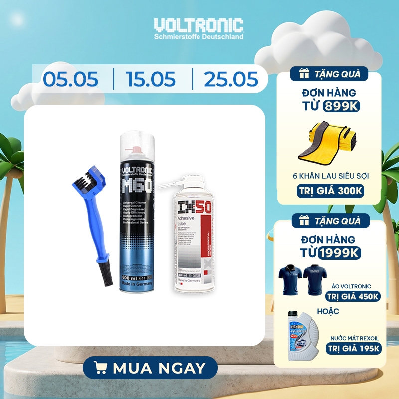 Combo vệ sinh bảo dưỡng sên nhập khẩu Đức VOLTRONIC m60+ ix50 (m50 ceramic) + bàn chải