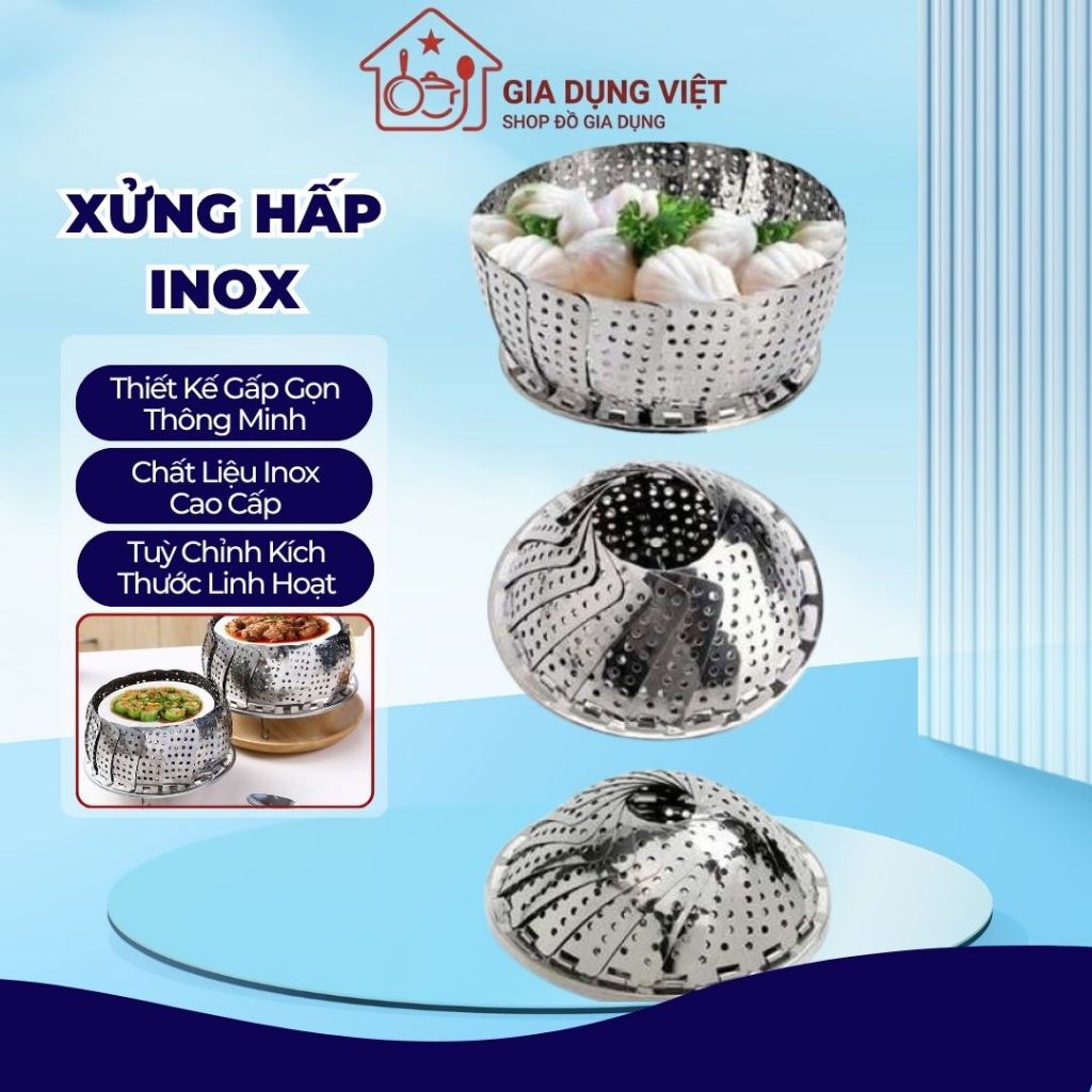 Xửng Hấp Inox GIA DỤNG VIỆT Vỉ Hấp Đồ Xôi INOX Khay Vỉ Hấp Vỉ Rổ Hấp Tròn Inox Xếp Gọn Tiện Lợi Inox