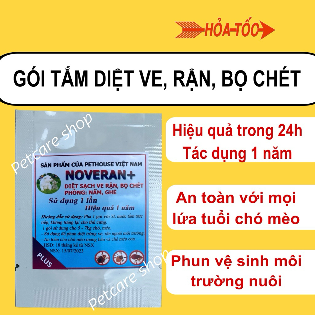 Combo 6 gói NOVERAN tắm và Pet trộn khi chó mèo bị ve, rận, bọ chét