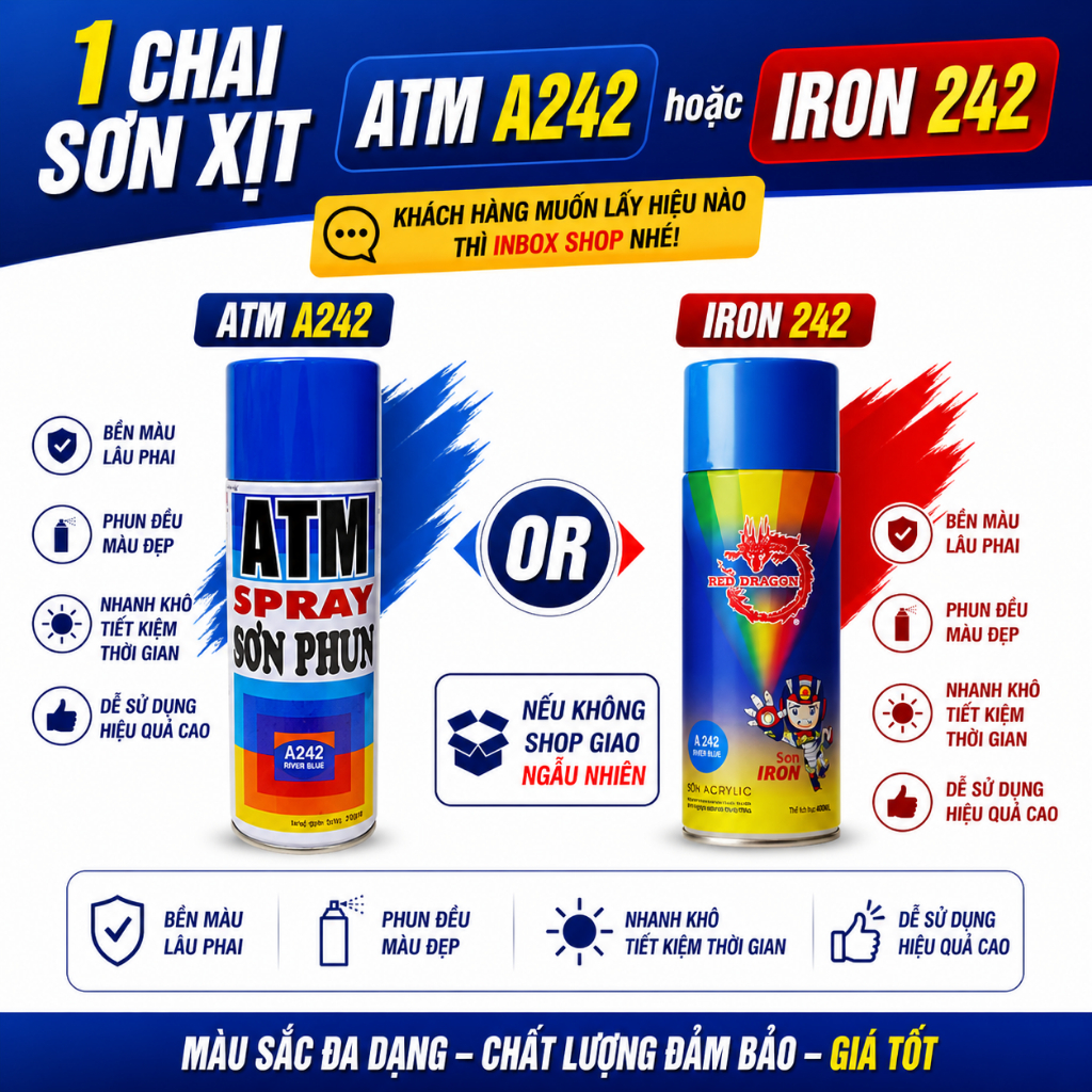 Sơn Phun IRON / ATM A242 Xanh Dương – Sơn Xịt Nhanh Khô, Màu Chuẩn