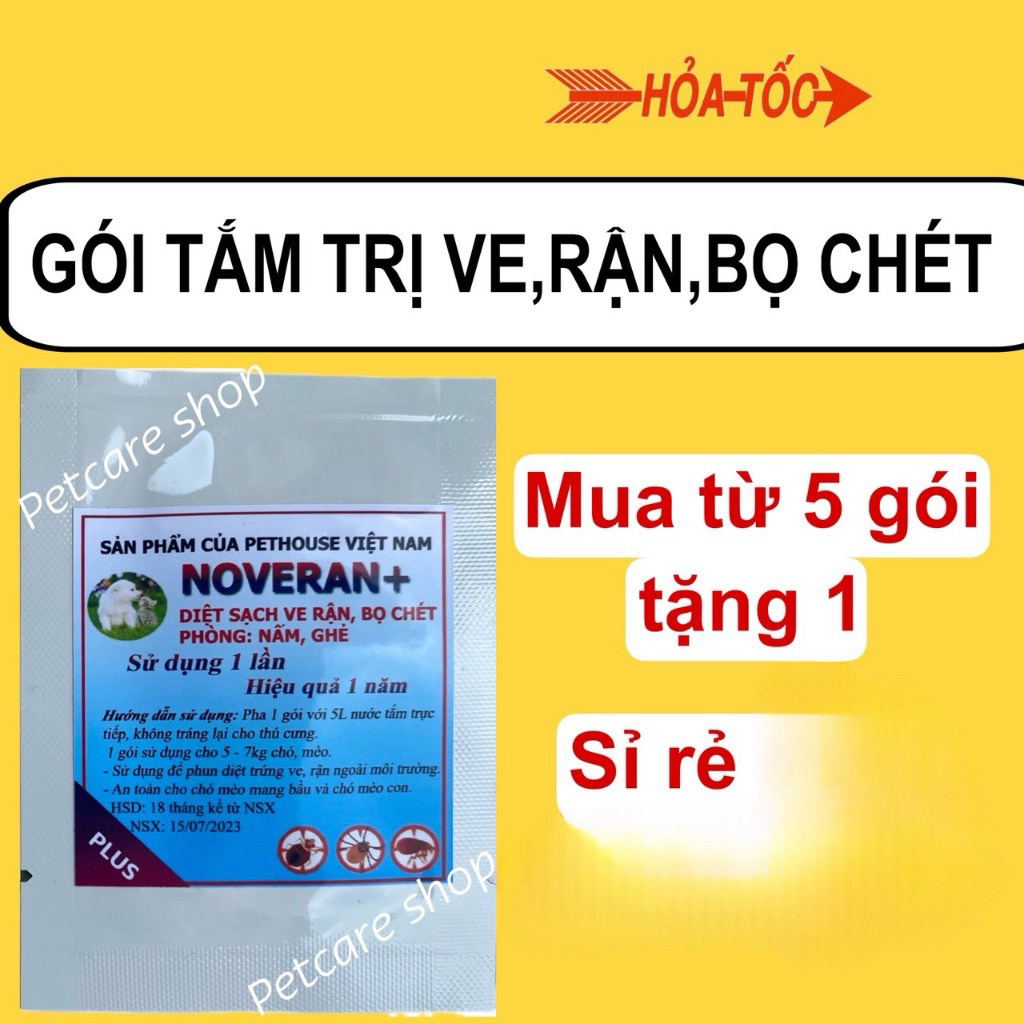 (Mua 5 tặng 1) NOVERAN tắm trị ve, rận, bọ chét chó mèo hiệu quả 1 năm