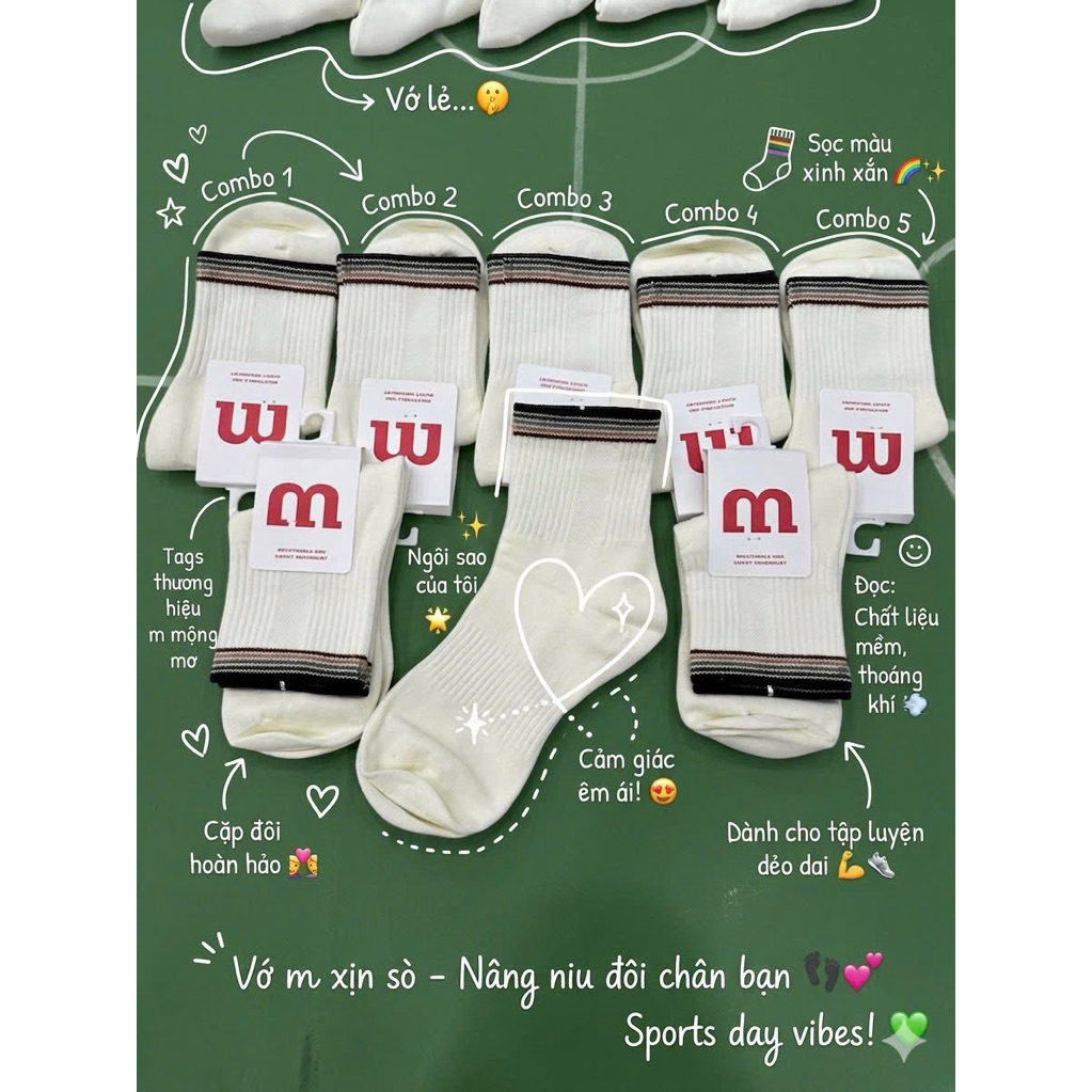 [Set 5Đôi] Tất Viền Đen Wilson 𝐋𝐮𝐧𝐚𝐂𝐥𝐚𝐬𝐬𝐲 Tất Dày Dặn Thấm Hút MIA52F