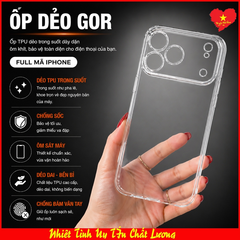 Ốp Lưng Dẻo Gor iPHONE 16, IP 16 Pro, IP 16Pro Max, IP 16e, IP 16+, dẻo chính hãng hạn chế ố