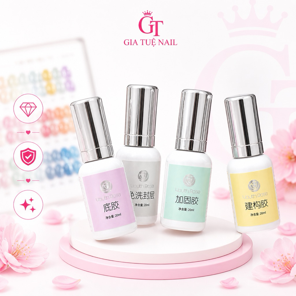 Base top cứng móng hoa hồng 15ml, 20ml ( Gel hơ máy)