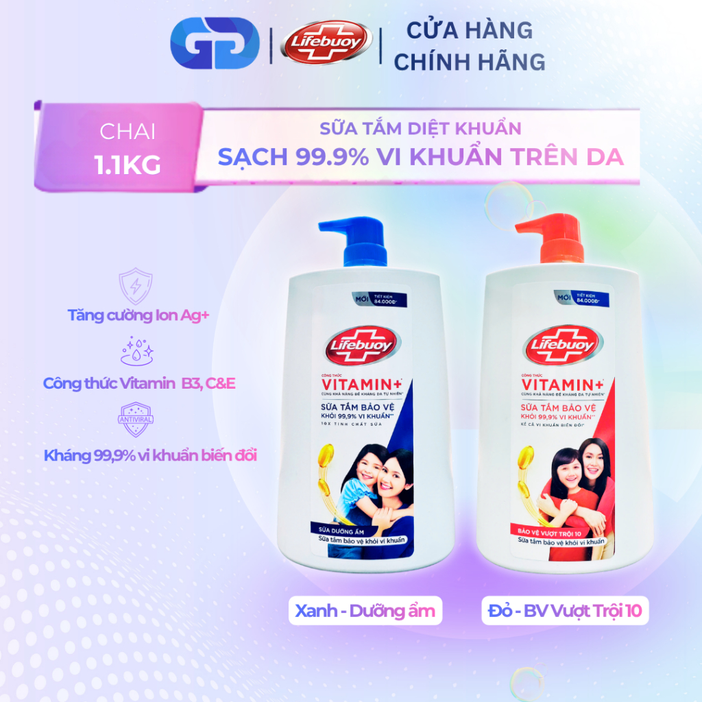 Sữa Tắm Lifebuoy Chăm Sóc Da Chai vòi xịt 1.1KG/bảo vệ khỏi 99,9% vi khuẩn trên da/vitamin dưỡng ẩm