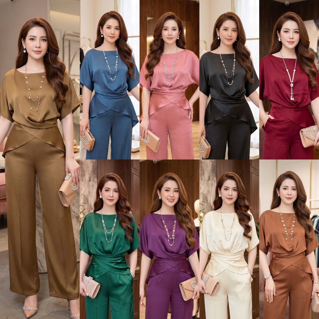 Đồ bộ sang trọng vải lụa pháp, bộ gồm áo và quần thiết kế sang trọng ,mã LP5
