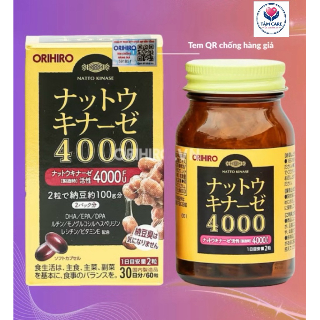 Viên uống hỗ trợ phòng ngừa đột quỵ natto 4000fu Orihiro 60 viên