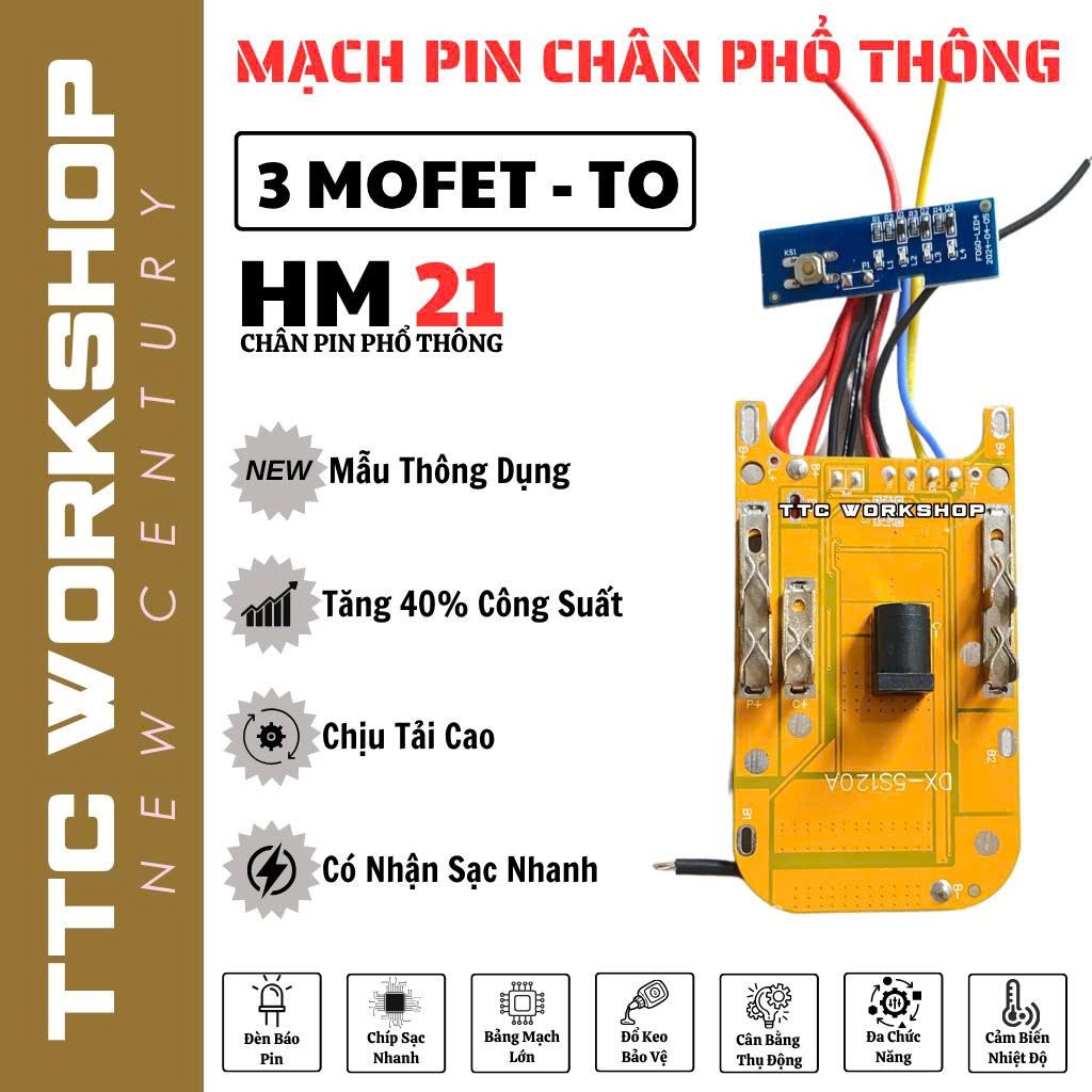 Mạch 5s 21V 120A có 3 mosfet to và Mạch led chân pin phổ thông (Mạch ráp cell 18650)