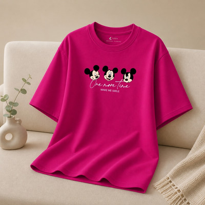 Áo phông nữ dáng rộng NA03 màu hồng sen nhiều mẫu in hình dễ thương chất thun cotton 95% cotton 5% spandex  Loza G0553
