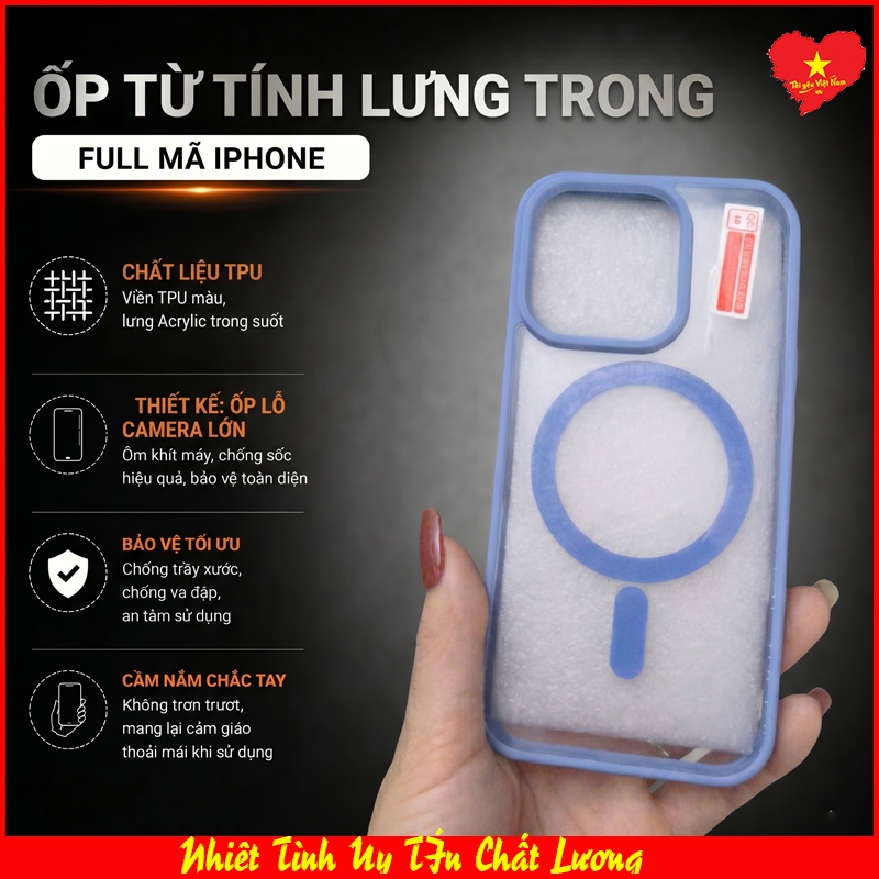 Ốp Lưng acrylic từ tính lưng trong suốt IPHONE 17, IP 17 Pro, IP 17Air, IP 17 ProMax, 1 lỗ lớn
