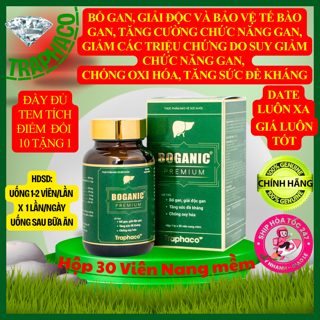 Boganic Premium Traphaco Bổ Gan Giúp Hỗ Trợ Thải Độc Gan Mát Gan, Chống Oxy Hóa 30 Viên/Hộp