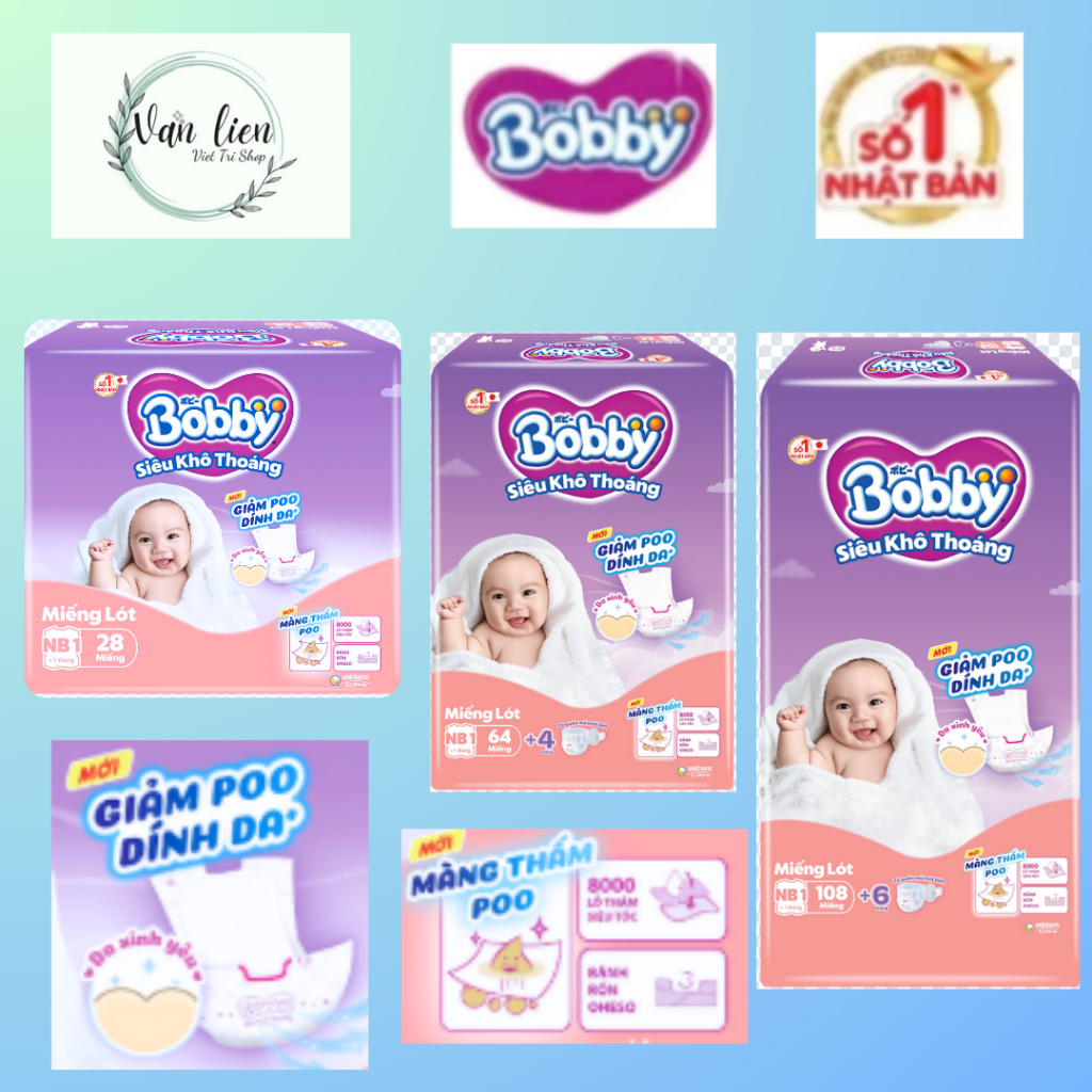 Miếng lót Bobby Newborn dành cho bé sơ sinh Size NB1 -28/64/108 miếng - êm mềm, siêu khô thoáng - Vạ
