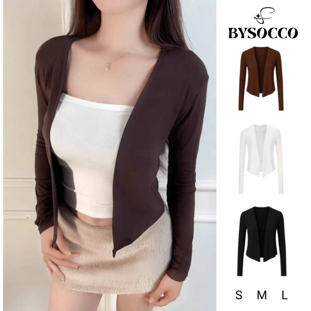 Áo khoác Cardigan dáng dài tà xéo chất cotton mịn bacsic BYSOCCO dễ phối đồ A55