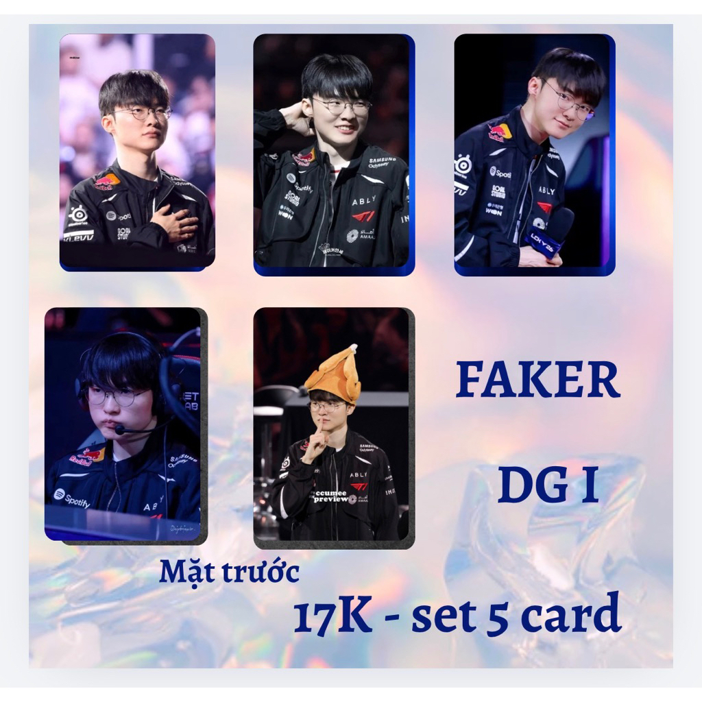 Set 5 card bo góc Faker XINH 2025 T1 -Vô địch CKTG- Liên minh huyền thoại in 1 mặt cán bóng