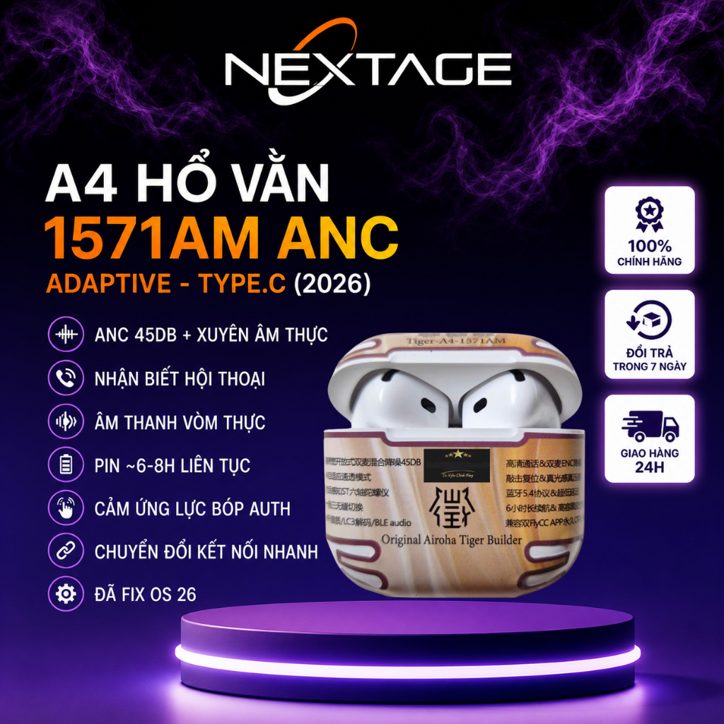 Tai Nghe Bluetooth Hổ Vằn A4 1571AM ENC, Chống Ồn ANC 45DB - Nhận Biết Hội Thoại - Âm Thanh Không Gi