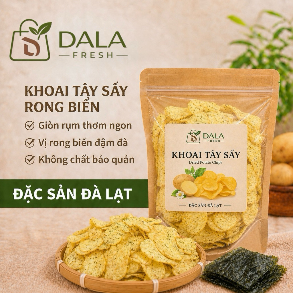 Khoai Tây Sấy Rong Biển DL FRESH – Giòn Rụm Thơm Ngon, Đặc Sản Đà Lạt, Không Chất Bảo Quản