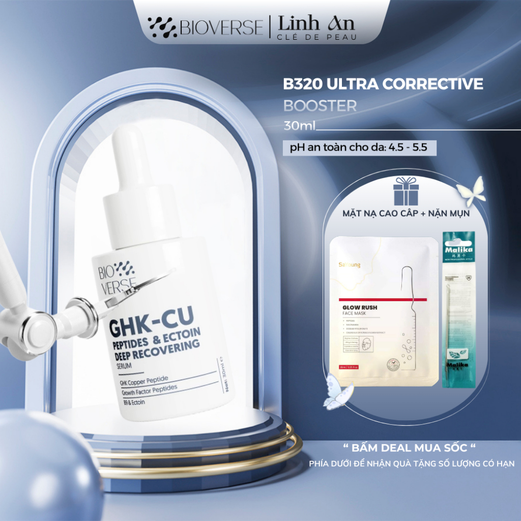 Serum Đồng Peptides Tăng sừng khỏe Bioverse GHK-Cu Peptides & Ectoin Deep Recovering Serum 30ml