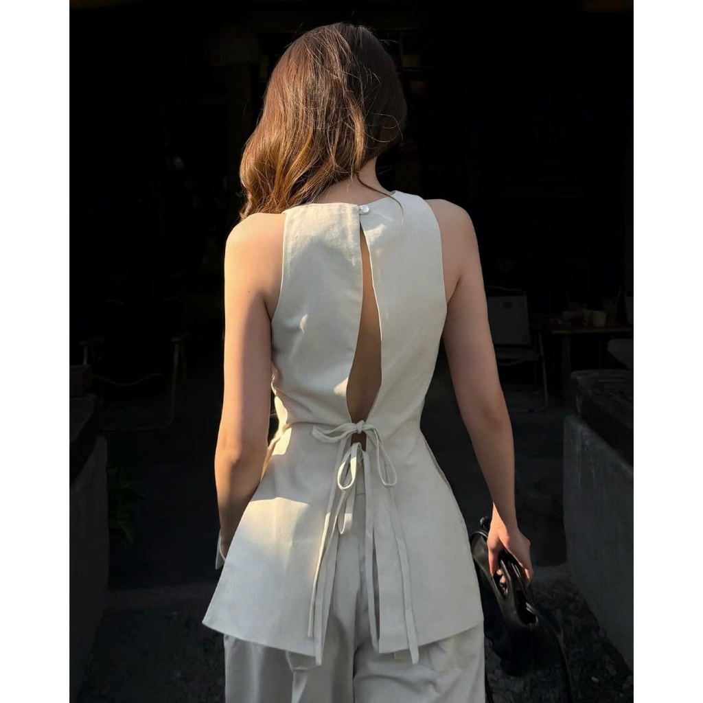 [MỞ BÁN GIẢM 30K] Set Áo Sát Nách Phối Dây Hở Lưng Mix Quần Suông Chất Liệu Linen Mềm Mặc Đi Du Lịch, Dạo Phố | BigBuy360 - bigbuy360.vn