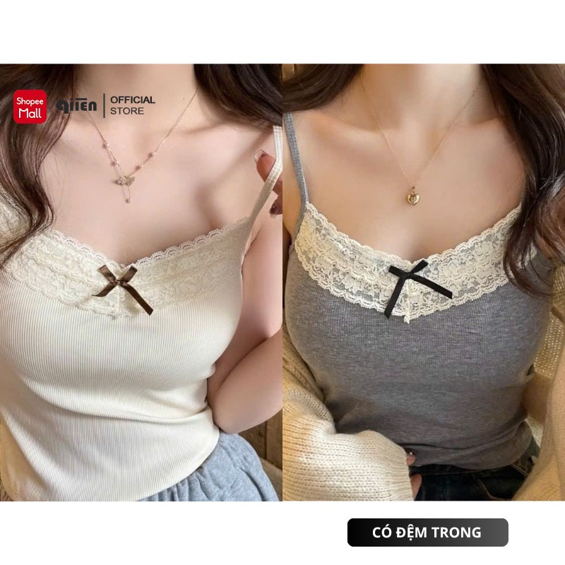 Áo 2 Dây Nữ CÓ MÚT NGỰC QIIEN Phối Ren Nơ Gợi Cảm Quyến Rũ Thiết Kế Ôm Body MA355 | BigBuy360 - bigbuy360.vn