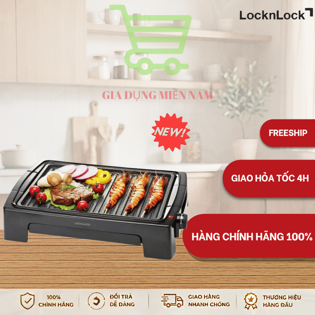 Bếp nướng điện LocknLock Electric grill pan -220-240V, 50Hz, 1300-1500W - Màu đen