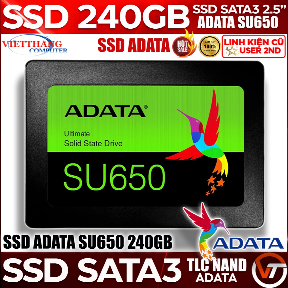 Ổ cứng SSD Adata Ultimate SU650 240GB SATA 3D Nand TLC SSD Cũ đã qua sử dụng ( Cũ - 2nd )