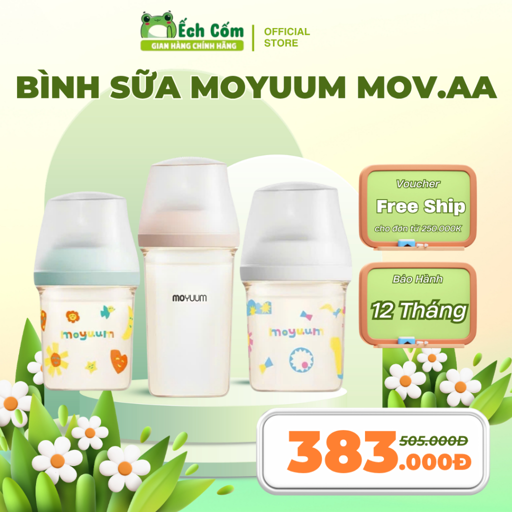 Bình sữa Moyuum Mov.aa chính hãng Hàn Quốc, Moyuum Movaa mẫu mới 2025 cổ bình siêu rộng cho bé